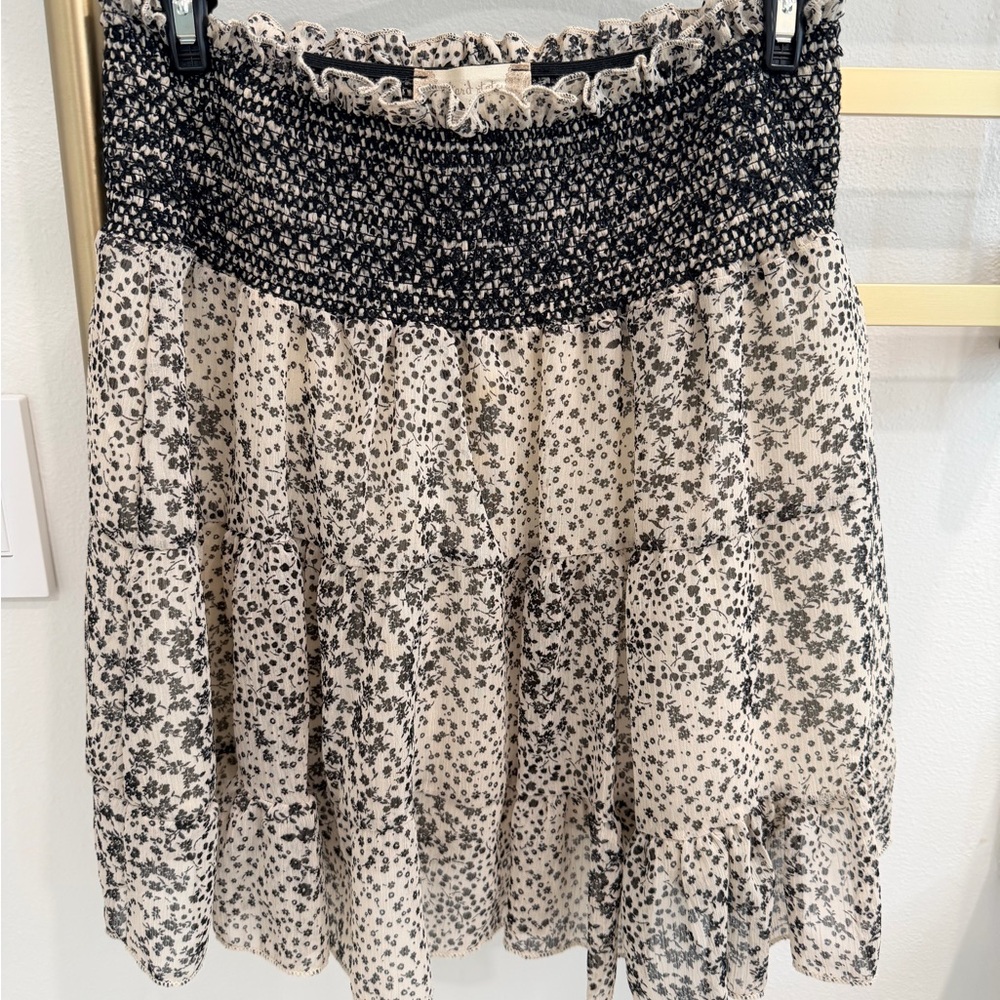 Altar'd State Black and Cream Floral A-Line Skirt